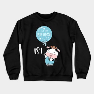 Cute baby cow boy 1st birthday Crewneck Sweatshirt